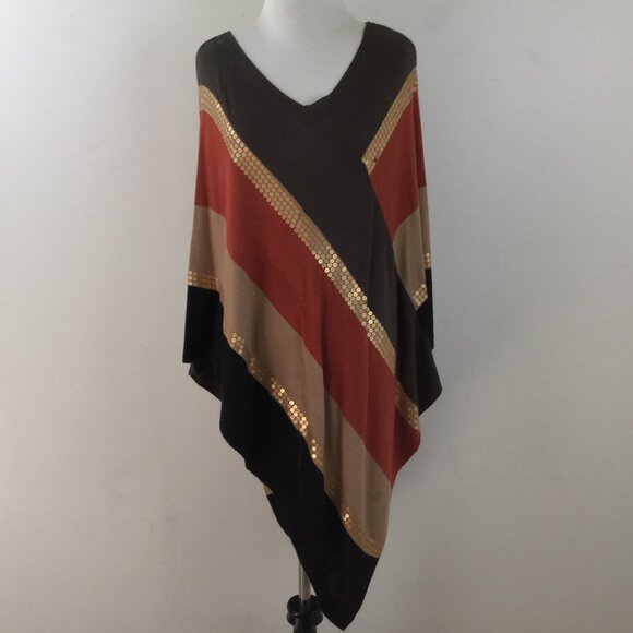 Ellen Tracy Sequin Colorblock Poncho s/p - Picture 2 of 11